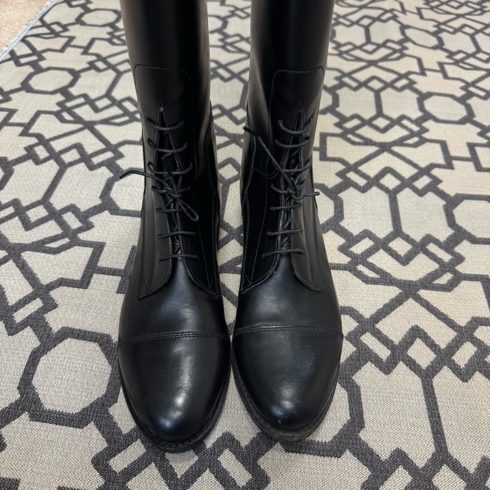 The Effingham by Bond Boot Black Leather Equestrian Lace Tall Riding Boots Sz 8 - Picture 15 of 17